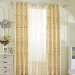 Yellow Flower Pattern Printed Panel Window Curtain 52 In(W) x 84 In(L)